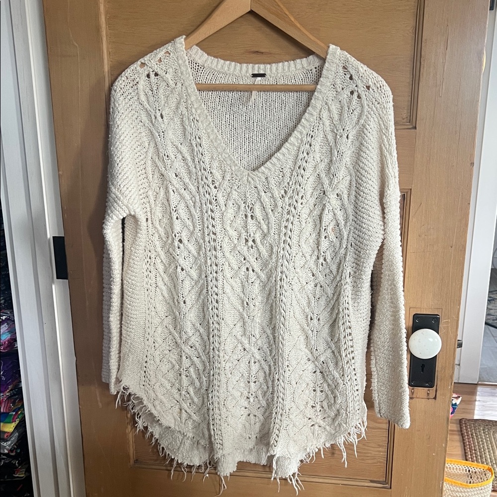 Free People Cream V-Neck Sweater
